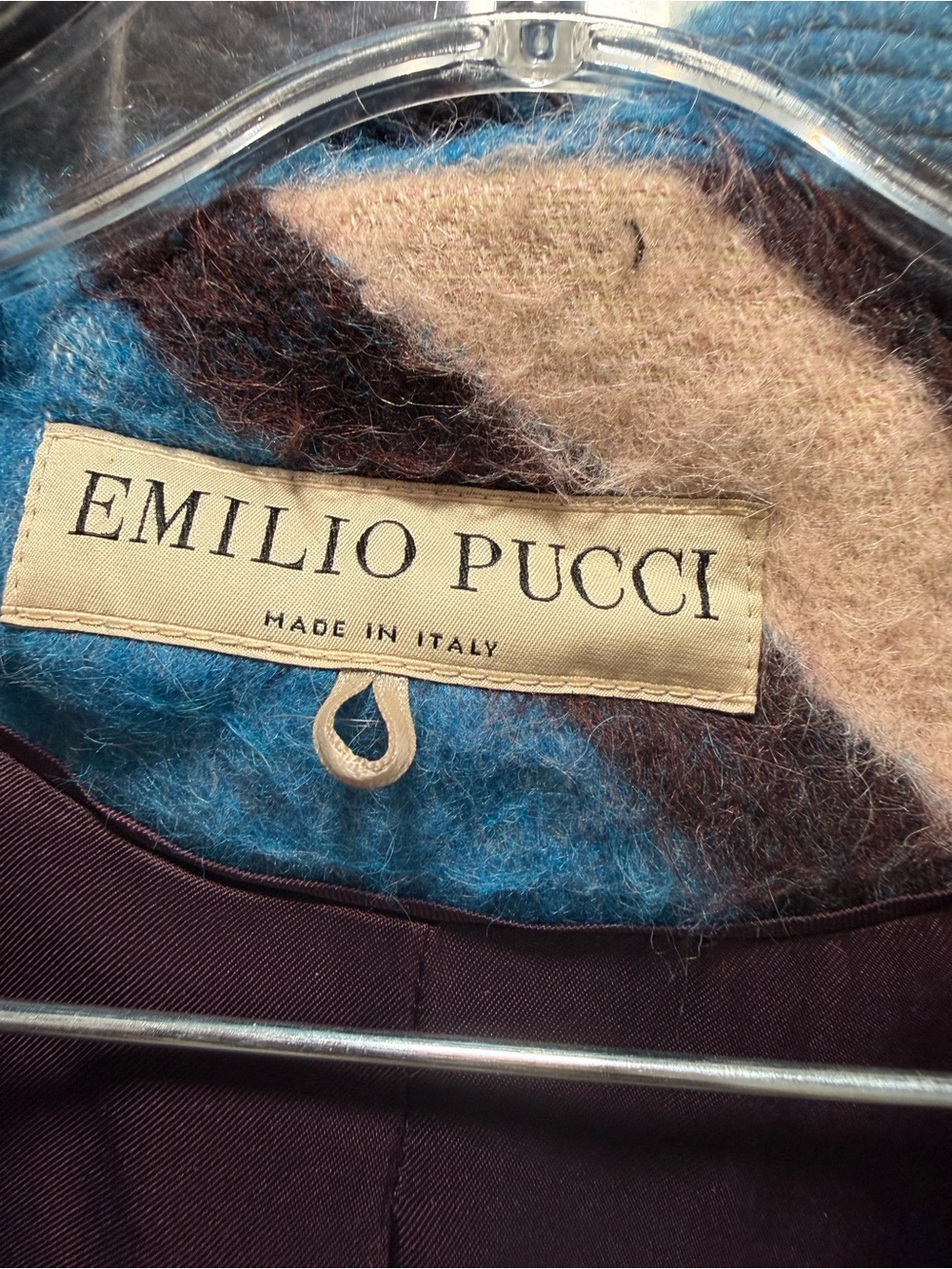 Emilio Pucci Super Rare Vintage Blue, Cream & Brown Wool-Blend Coat - Picture 2 of 4